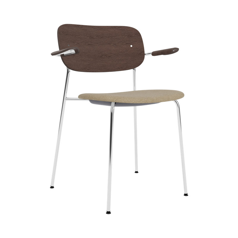 Co Upholstered Arm Chair, Bouclé 02 Acrylic, Dark Stained Oak, Chrome