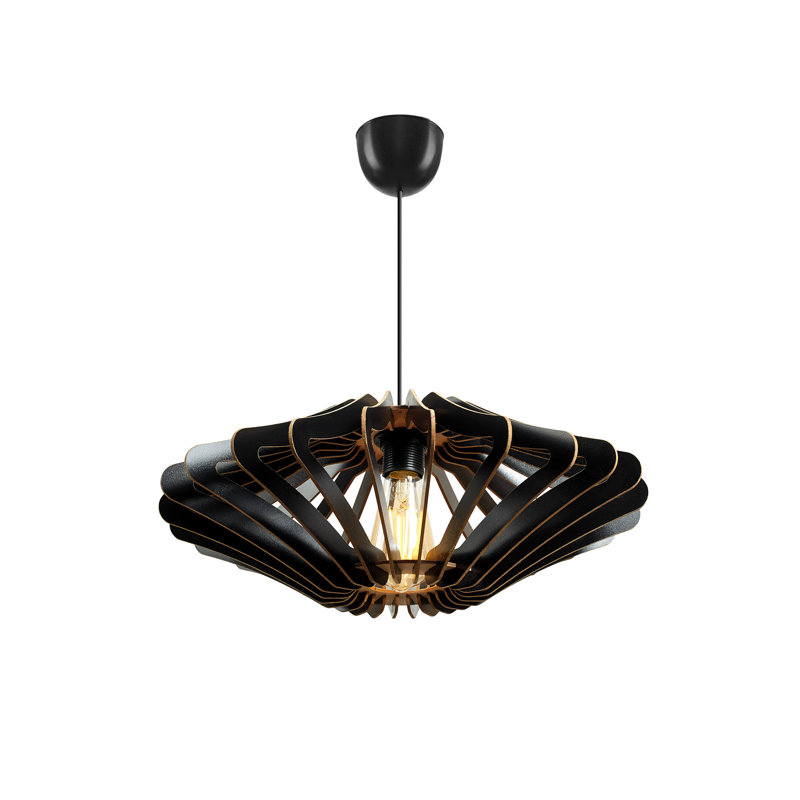 Élégant lustre noir scandinave, hauteur réglable 21,7 pouces | Structure en panneau de fibres à densité moyenne, épaisseur: 0,1 pouce | Douille E27, 40 W maximum | Conception élégante de couleur unie pour la décoration intérieure moderne et l'éclairage ambiant