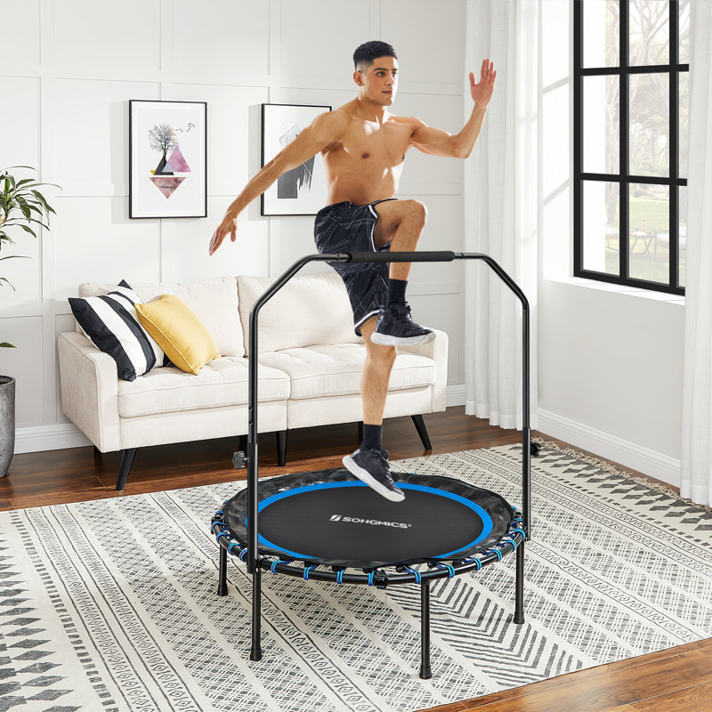Mini trampoline 40 pouces silencieux pour adultes avec barre de réglage en mousse, bleu et noir