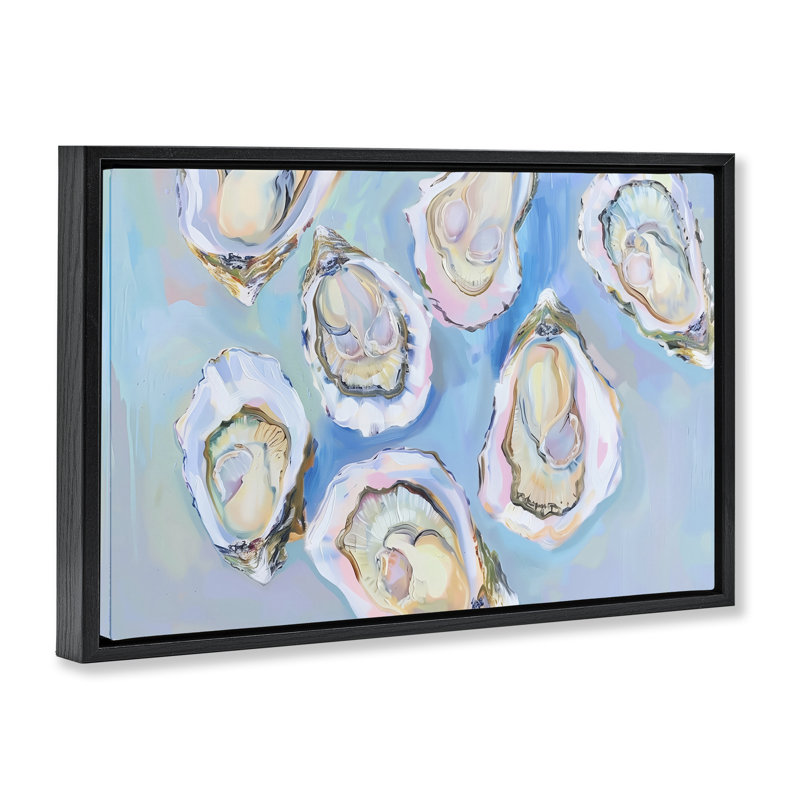  Huître pastel sur toile encadrée bleue par Arlington Prints, Cadre flottant noir de jais, H 17 po x l 25 po