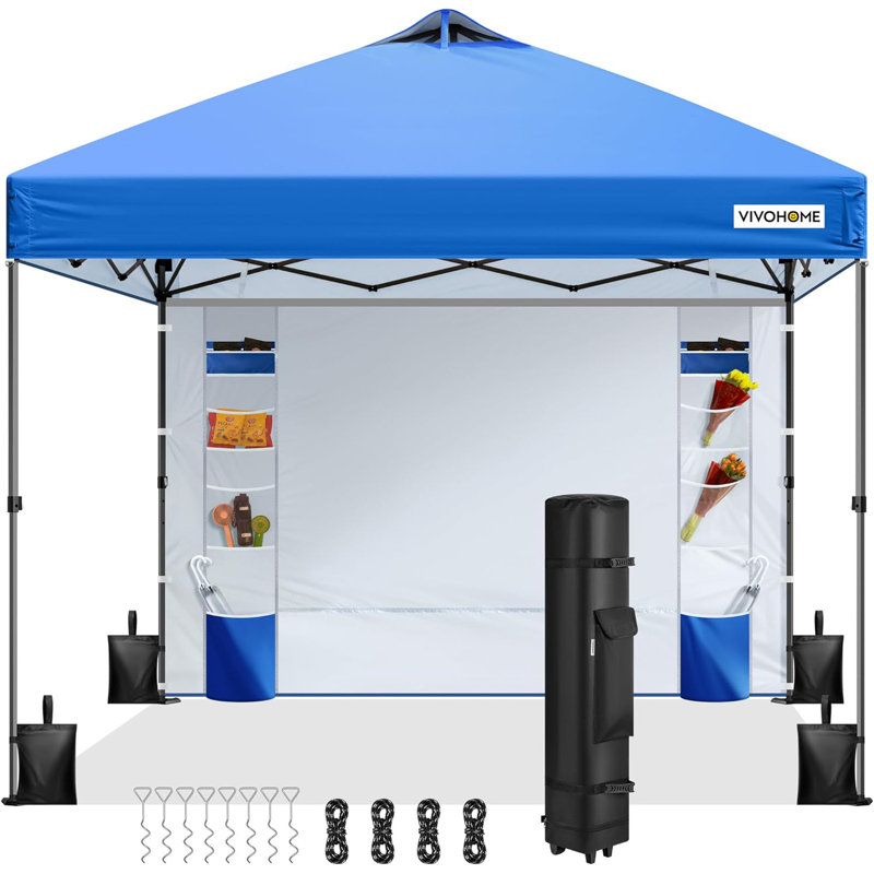 8x8ft Pop Up Canopy Tent with Detachable Sidewall, 8ft x 8ft, Beige