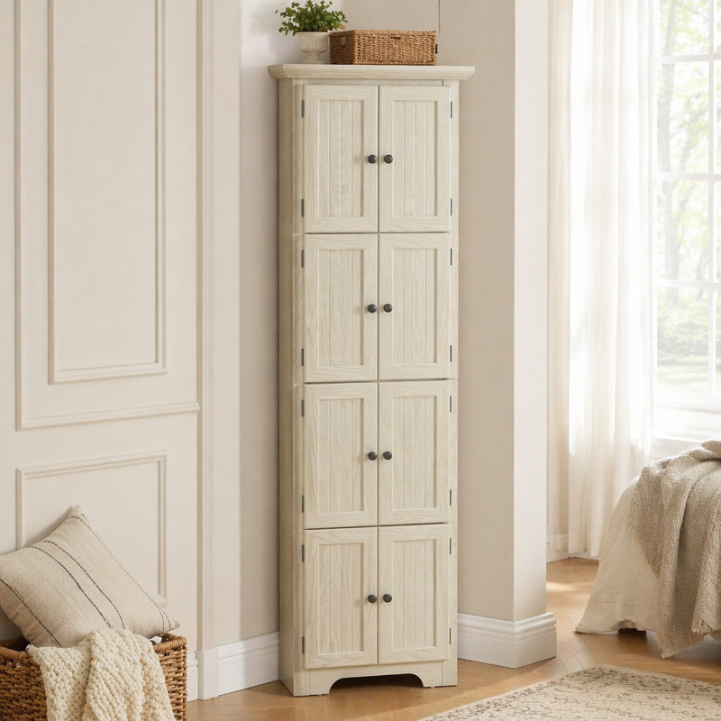 Armoire décorative, armoire de rangement de coin avec tablettes pour salle de bain, salon, cuisine, White