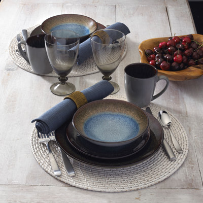 Service de table 16 pièces en grès Monroe Blue, service pour 4