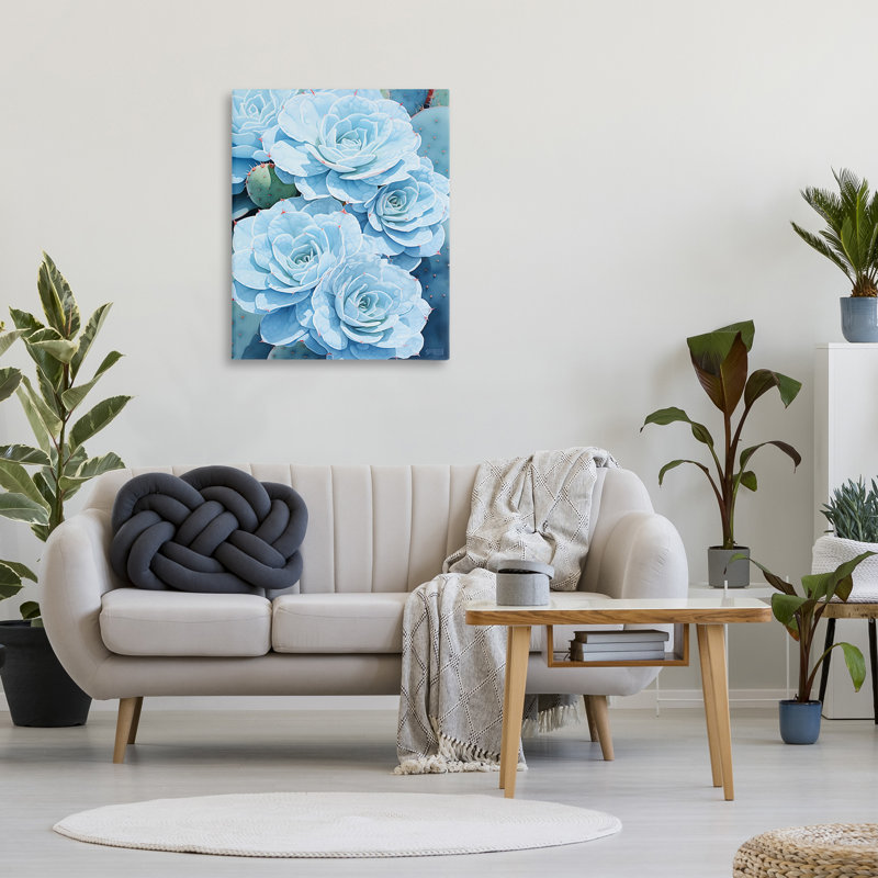 «Blue Succulents», art mural détaillé par Rb, H 40 po x l 30 po
