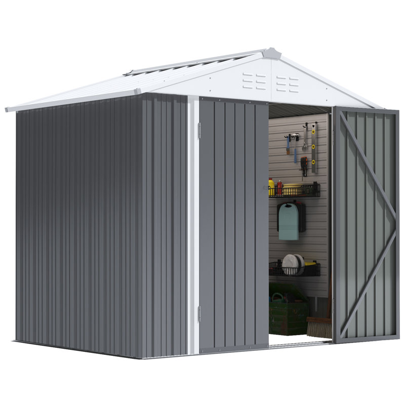 Remise de rangement en métal l 8 pi. X P 6 pi., Gris / Blanc
