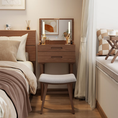 Meuble-lavabo en bois massif avec miroir et lumières Aevah