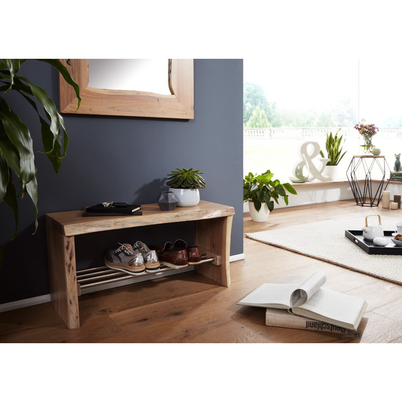 Pure Acacia Solid Wood Bench, Ecru