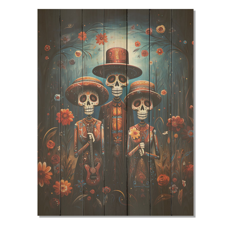 Art mexicain, jour des morts II - Art mexicain sur bois, H 20 po x l 10 po