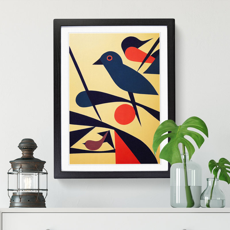Simple Abstract Bird Vol.1 - Single Picture Frame Print, 46cm H x 34cm W x 2cm D, Walnut