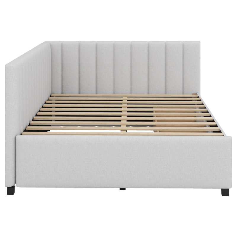 Full-Sized Upholstered Daybed Featuring Two Storage Drawers, Beige