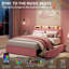 Structure de lit tapissier grand format en velours avec tête de lit réglable, 2 tiroirs réversibles sous le lit, lumières à DEL RVB contrôlées par l'application, support à lattes de bois, aucun sommier nécessaire, rose-1179896619
