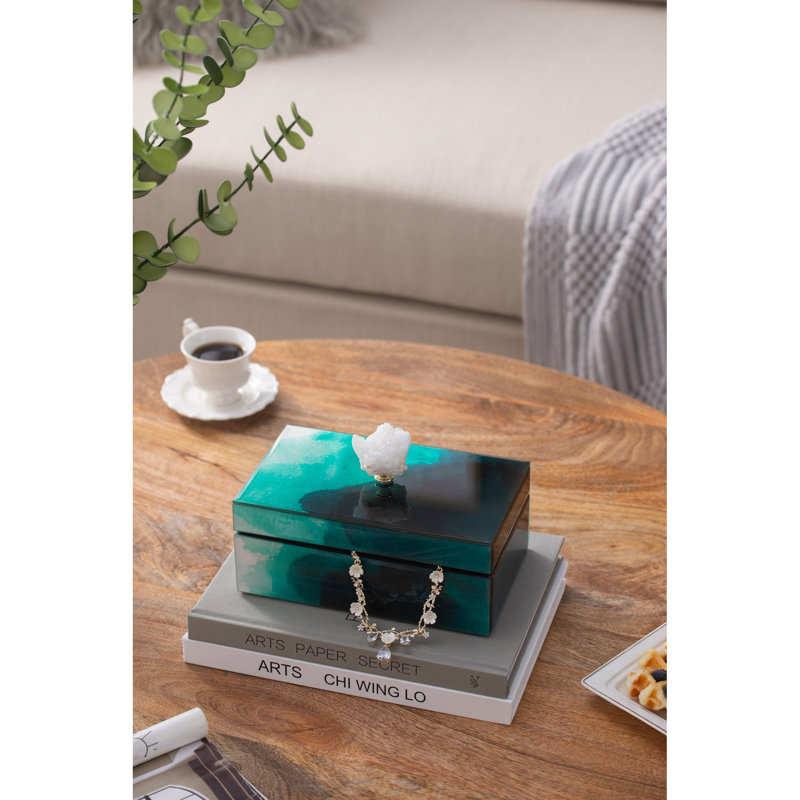 Bethany Aqua Jewellery Box, Stackable Decorative Storage Boxes With Lids, 5"x8.3"x5"