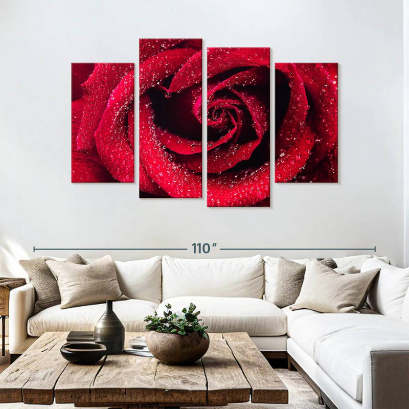 Gouttelettes Harnek sur rose rouge, H 54 po x l 84 po