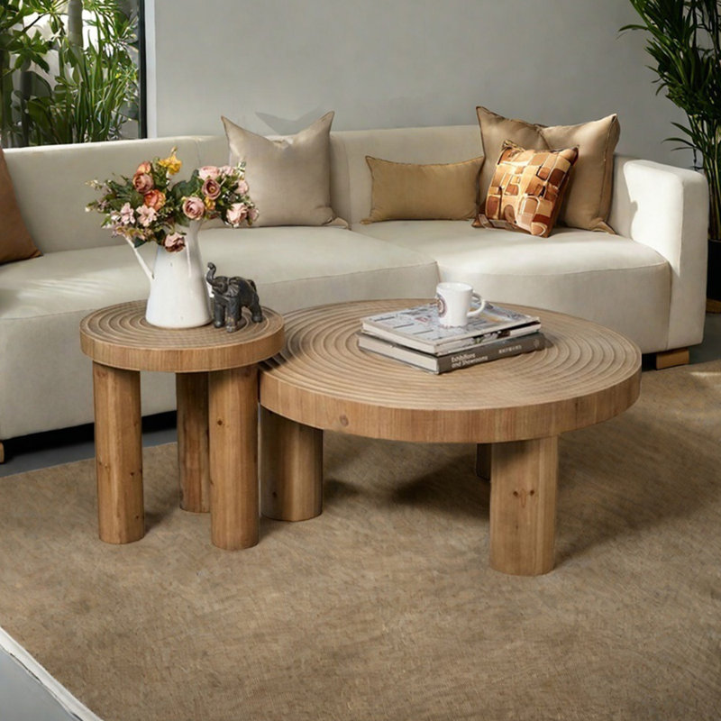Table basse ronde en bois massif rétro