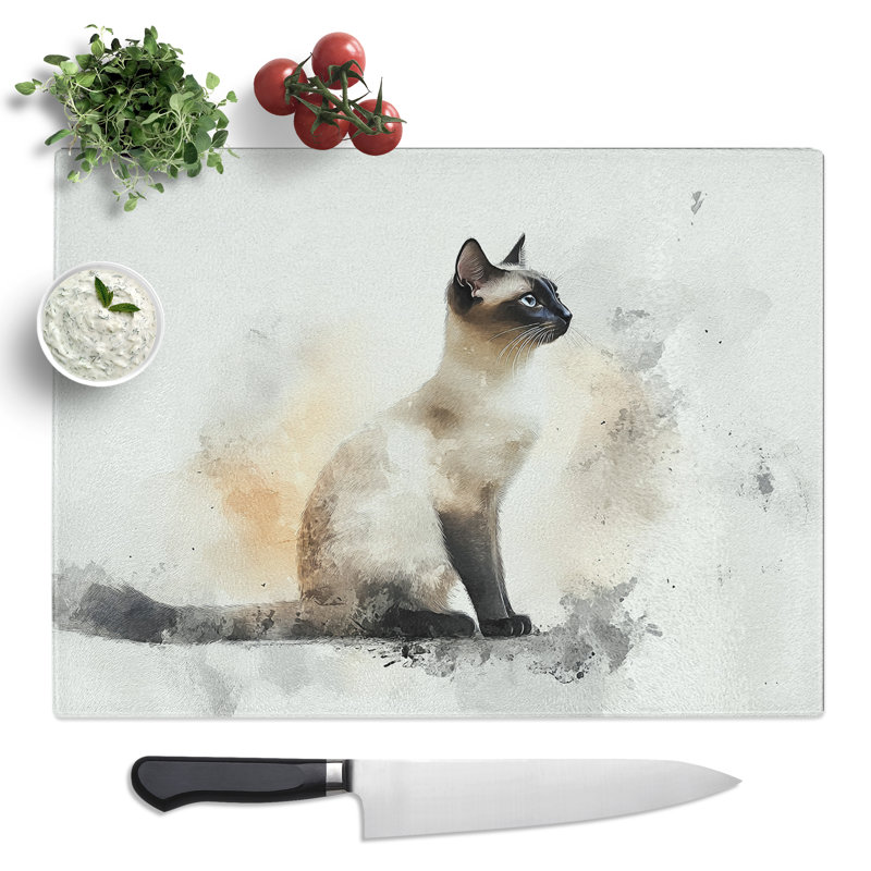 Siamese Cat  Glass Chopping Board
