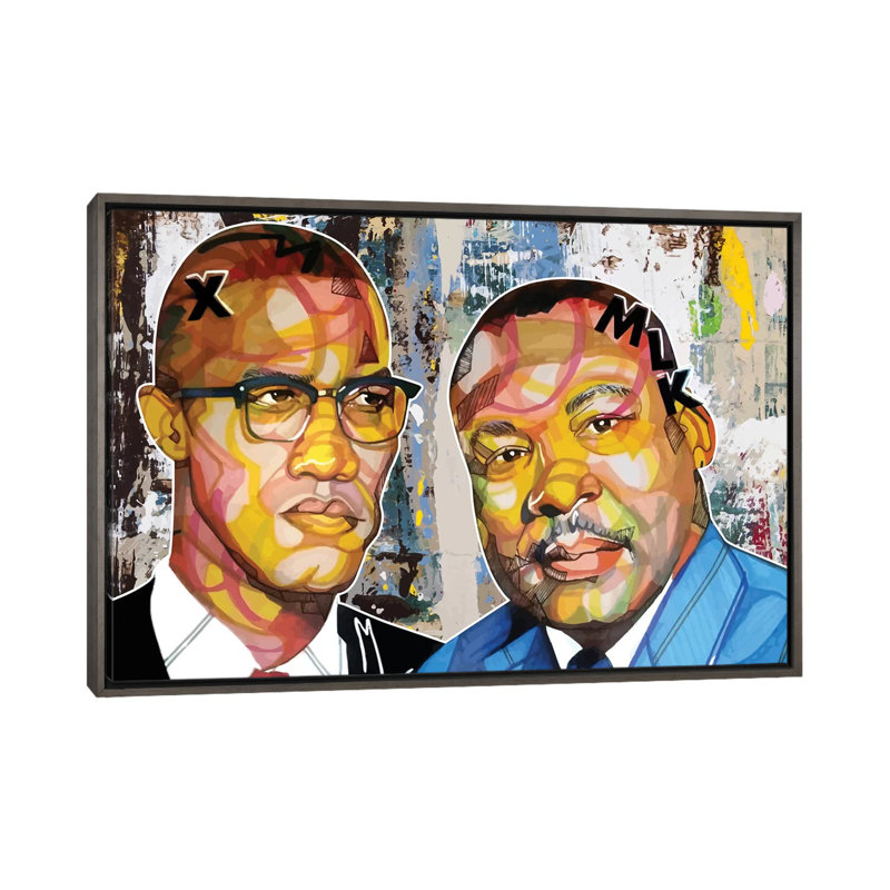 Malcolm X Martin - impression d'art graphique, Toile encadrée de bois rustique foncé, Pas de tapis