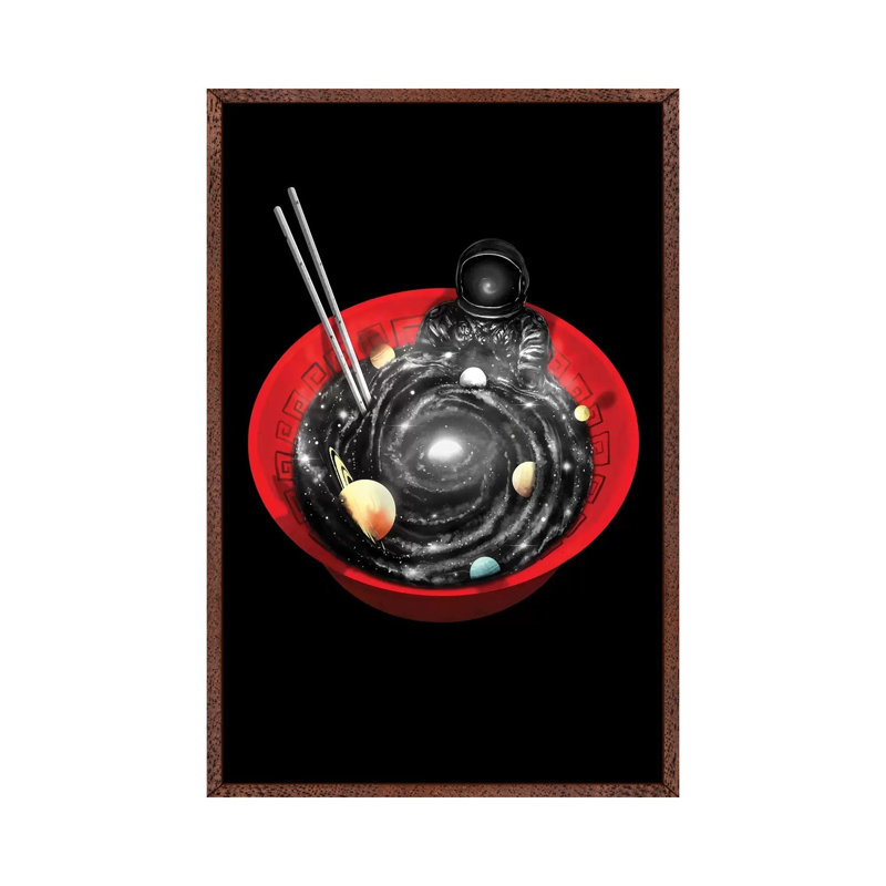 Space Ramen Bath by Nicebleed - Print on Canvas, 101.6cm H x 66.04cm W x 3.81cm D, Classic Brown Wood Framed