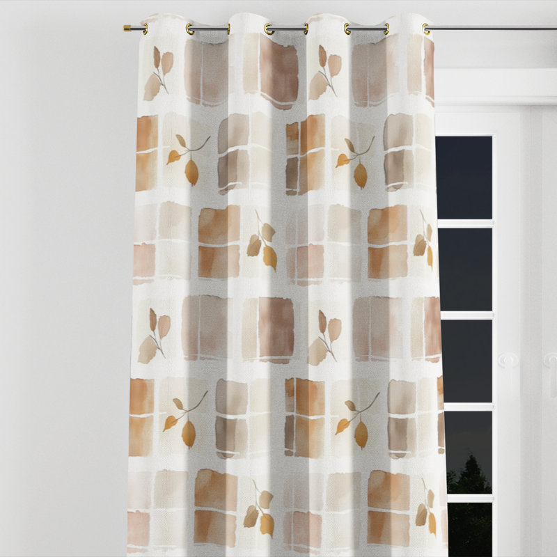 Rideaux à carreaux pour chambre à coucher - Rideau à œillets à motif neutre moderne - 1 panneau, L 52 po x L 84 po