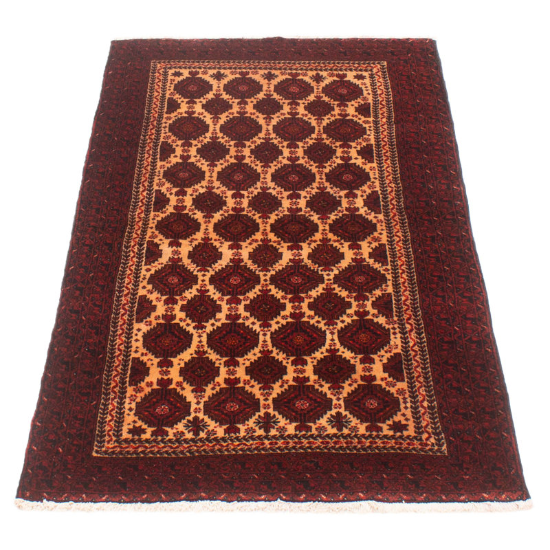 Tapis unique ivoire / rouge 3 pi 3 po x 6 pi 2 po années 1990