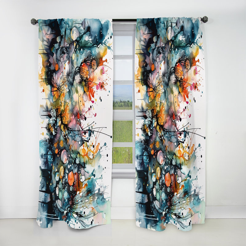 Panneau de rideau abstrait, motif artistique bohème occultant - Boho captivant II, L 52 po x L 95 po