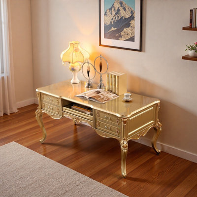 Golden American-style Vintage Carved Writing Desk