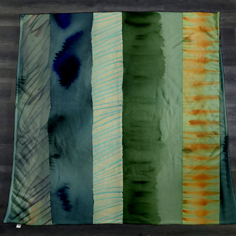 Throw Blanket, 51" W x 60" L, Striped/Abstract, Green/Orange