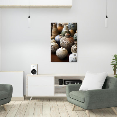 Intricate Ceramic Vases Traditional Vintage Abstract Wall Art Print 1 Piece Wrapped Canvas Wall Art