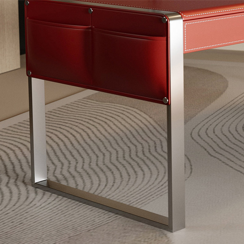 Refined Saddle Leather Desktop Desk, 29.53" H x 62.99" W x 31.5" D