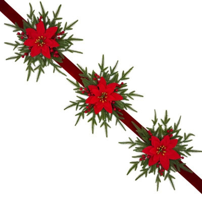 Guirlande de poinsettias rouges artificiels de 30 cm de diamètre, avec branches de pin, baies rouges et ruban de velours de 150 cm. Décoration hivernale pour porte, mur ou cheminée.