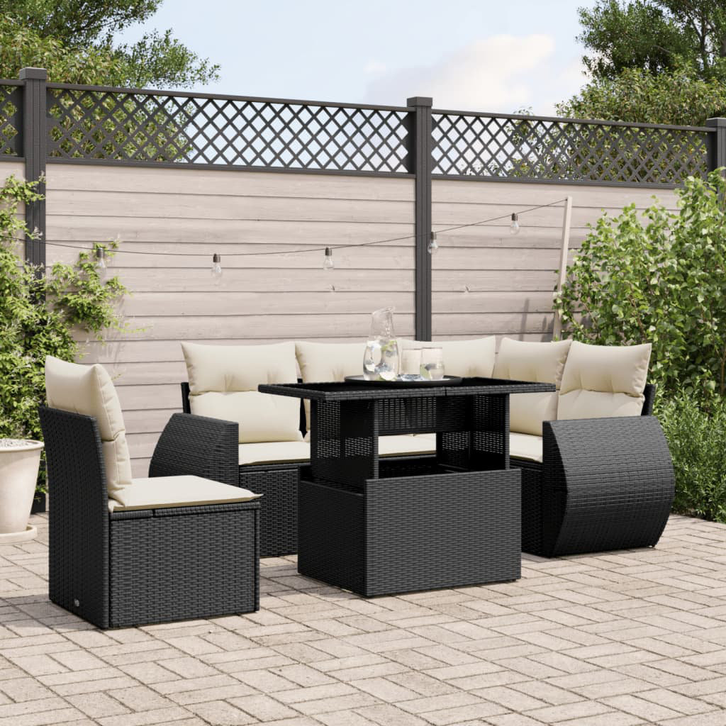 Vidaxl 6-Tlg. Garten-Sofagarnitur Mit Kissen Schwarz Poly Rattan