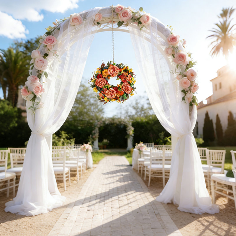Couronne de pivoines et de citrouilles de 17,7 po, couronne à l'année, couronnes d'automne réutilisables, feuilles d'érable et baies décoratives, pour un anniversaire, une pendaison de crémaillère, un mariage, un anniversaire