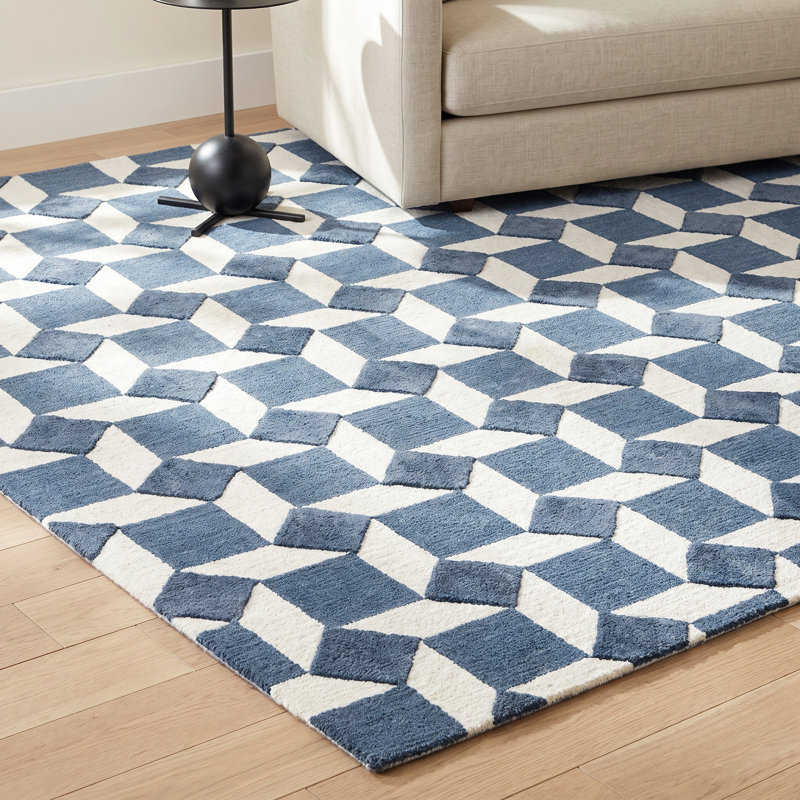 Hand Tufted Wool Geometric Indoor Rug, Rectangle 7'9" x 9'9"
