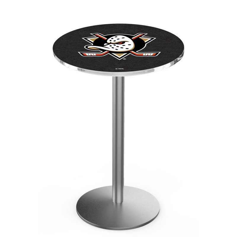 NHL Round Metal Base Dining Table, Stainless Steel, Anaheim Ducks