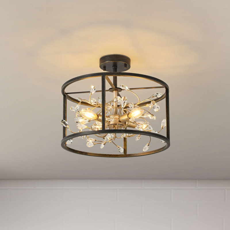Malakoff 4-Light 15.7" Crystal Leaves Drum Semi-Flush Mount