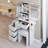 29.2" Small Size Left Bedside Cabinet Vanity Table + Cushioned Stool, 2 AC+2 USB Power Station, Hair Dryer Bracket, Extra Large Touch Control Sliding LED Mirror, Tri-Color Switching, Brightness Adjust-1295959726
