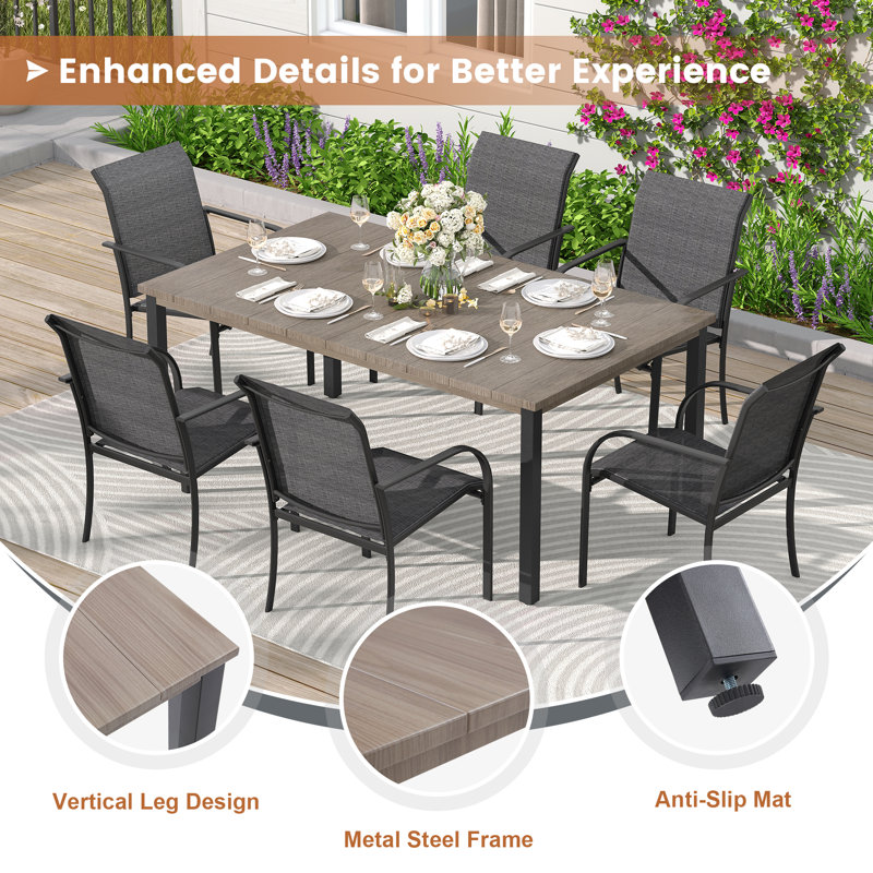 Leyre 6 - Person Patio Dining Set with Rectangular Table, Wood Gray/Gray