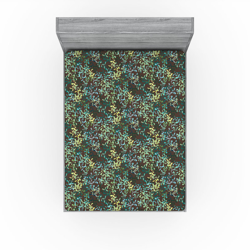 Drap-housse Ambesonne, Écume de mer, amande, vert, bleu sarcelle / flora, Drap-housse très grand californien