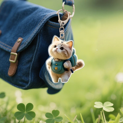 Cute kitten Keychain 2D Flat Acrylic Cute Cow  Keychain  Pendants For Backpack Wallet