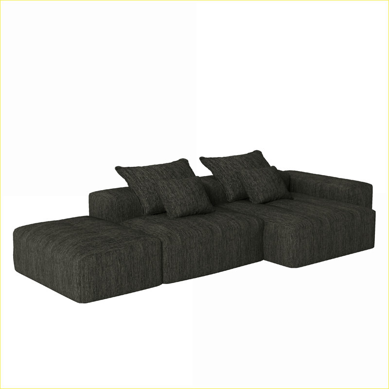 Canapés modulaires | Modulaire surdimensionné moderne pour la famille de salon, bricolage 4 pièces sans assemblage, avec 4 coussins | Noir | Mousse + ressort