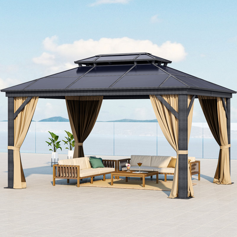 Double Roof With Aluminum Frame Patio Gazebo, 12ft W x 10ft D