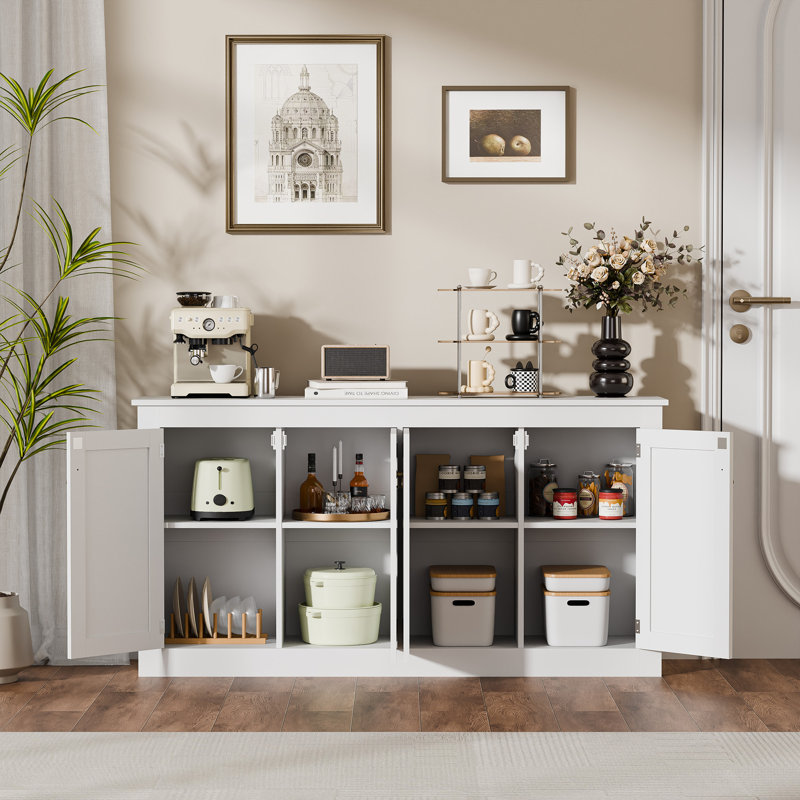 Sihon 57'' W 4 Door Sideboards and Buffets with Adjustable Shelves, White