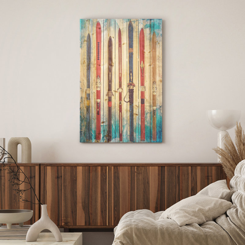 « rétro skis », impression sur bois