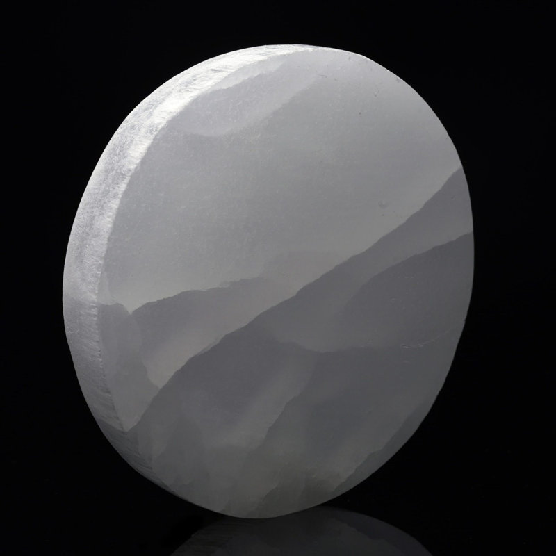 Thick Round Hand-Carved Selenite Plate