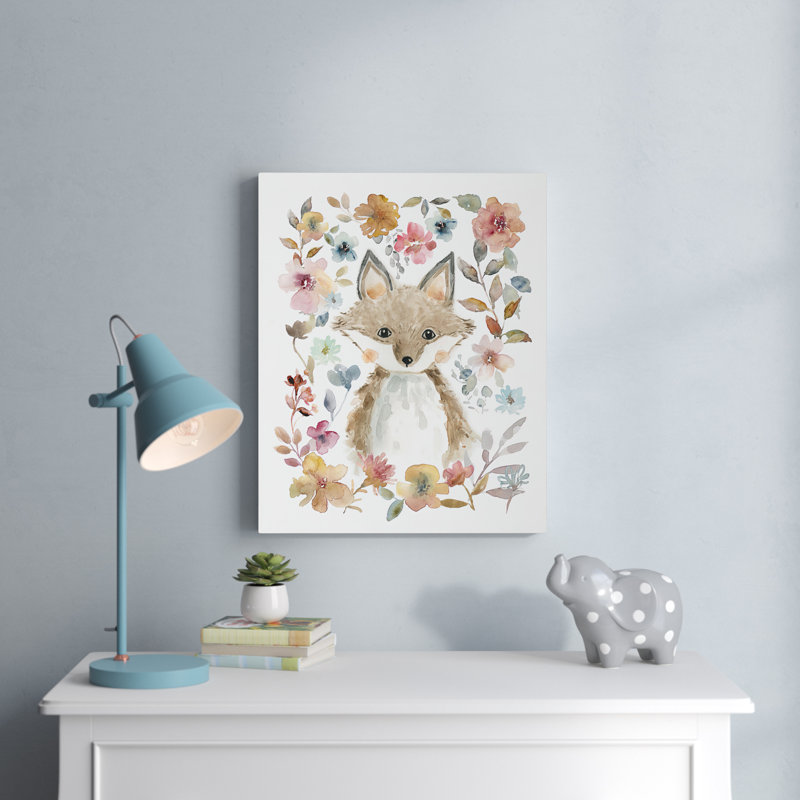 Reproduction d'art sur toile tendue Haire Flowers and Friends Fox, H 20 po x l 16 po x P 1,5 po