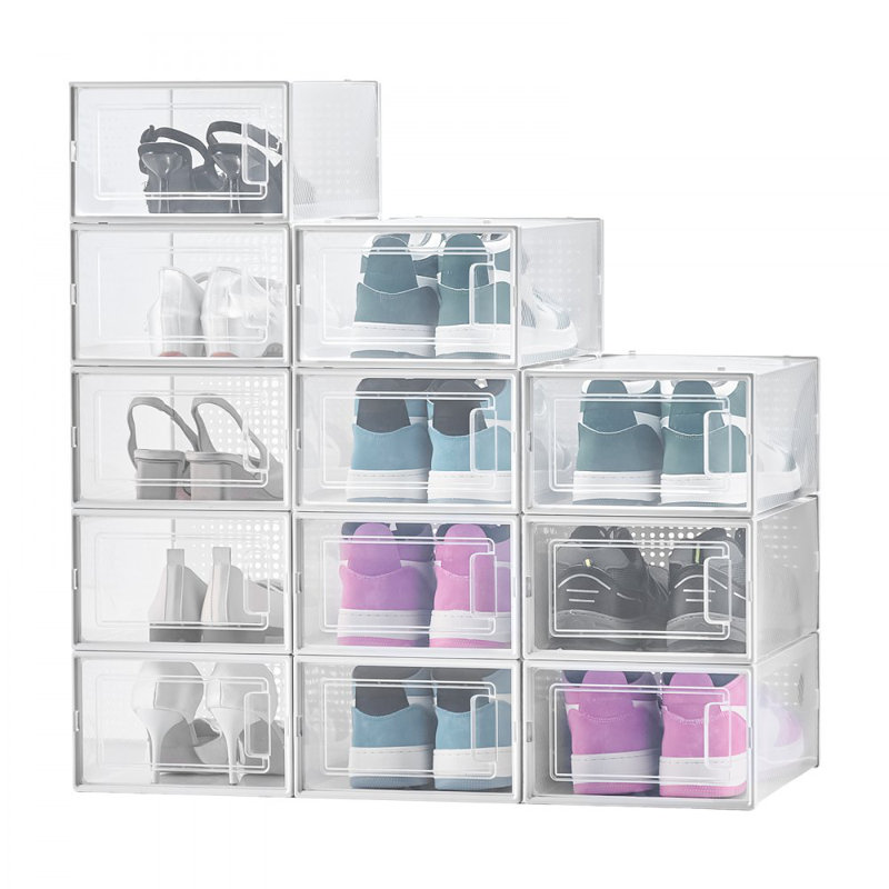 Shoe Storage Boxes Stackable Shoe Storage Organizers US Size 11, Clear/White