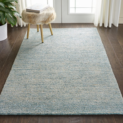 Tapis rayé touffeté à la main en jute / sisal bleu