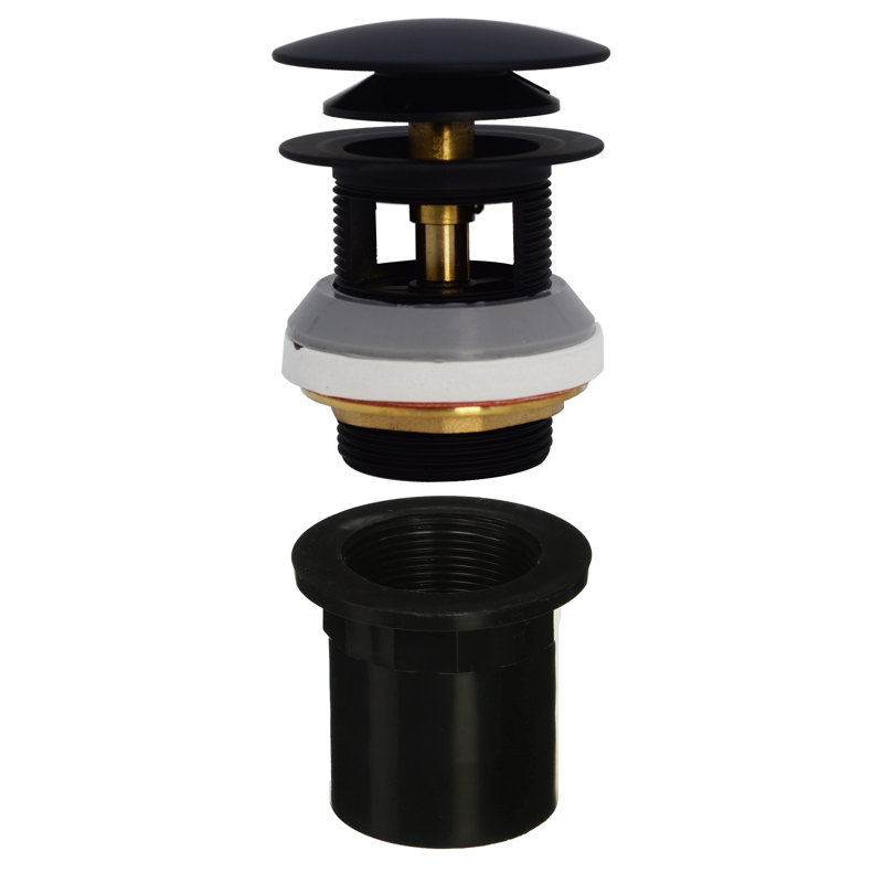Integrated Overflow Drain 1-1/2 in. NPSM Coarse Thread Tip-Toe Mechanism with ABS Adapter, Matte Black