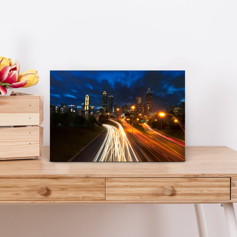 Cityscape with light trails on road at night Jackson Street Bridge Atlanta Georgia USA 1 Piece Wrapped Canvas Wall Art