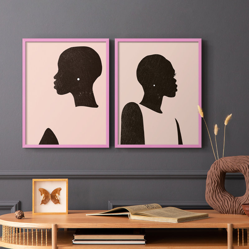 «Pink Silhouette I», reproduction encadrée de qualité supérieure - prête à être accrochée - aucun clou requis - aucun clou requis