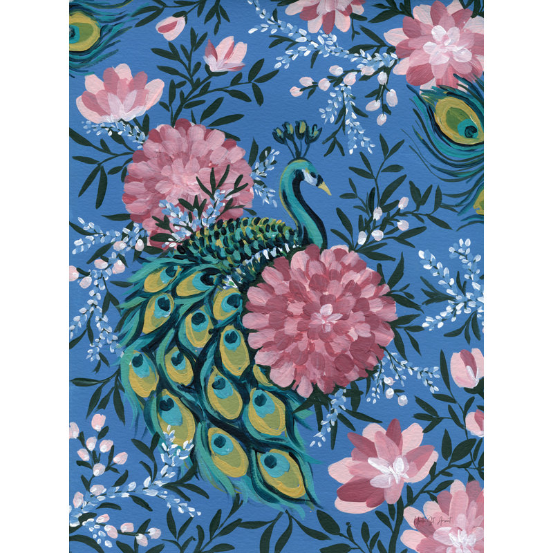 «Maximalist Peacock» par Yvette St. Amant, H 48 po x l 36 po, Non, Toile avec cadre argenté